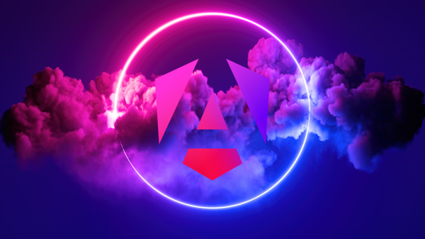 Angular logo in brightly colored clouds