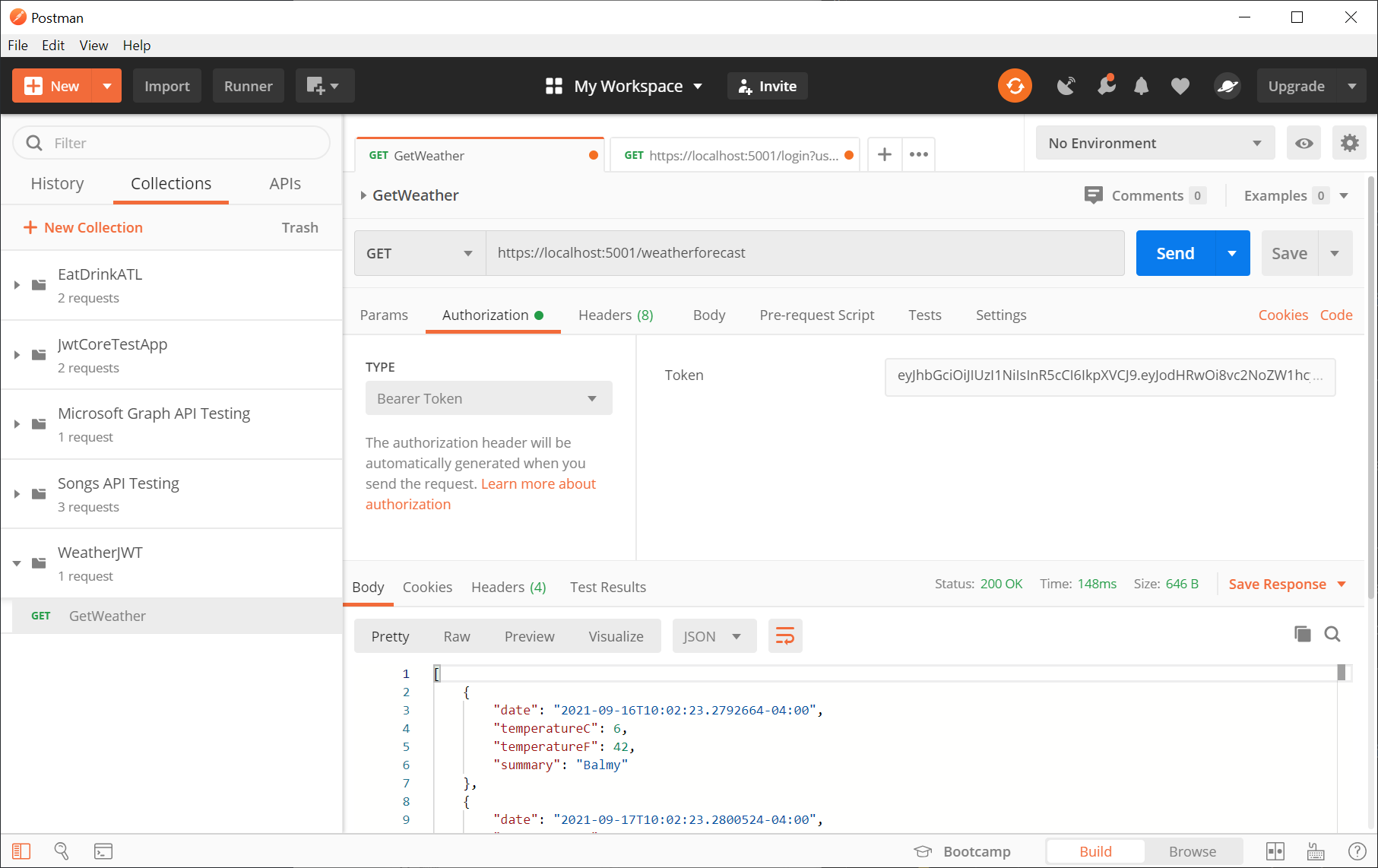 Getting the Forecast with the JWT Token